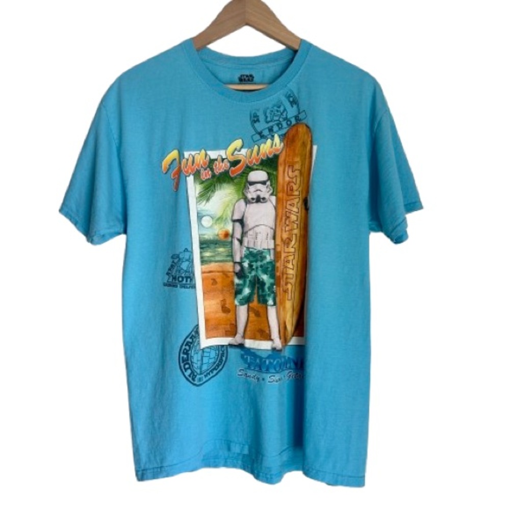 Star Wars Fun In The Sun Stormtrooper Mens Surfboard Graphic Blue T Shirt Sz L